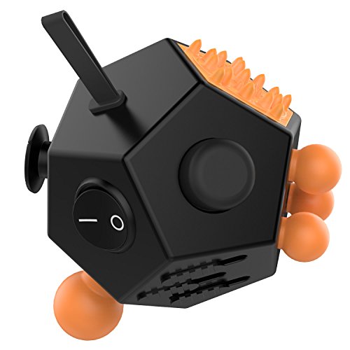 ATiC Fidget Cube, 12 Lados Cubo Magico Multifunción Descompresión Juguetes de Estrés la Ansiedad Relieve en el Trabajo, en la Vida o en Todos Partes, para Niños o Jóvenes, (Negro + Naranja)