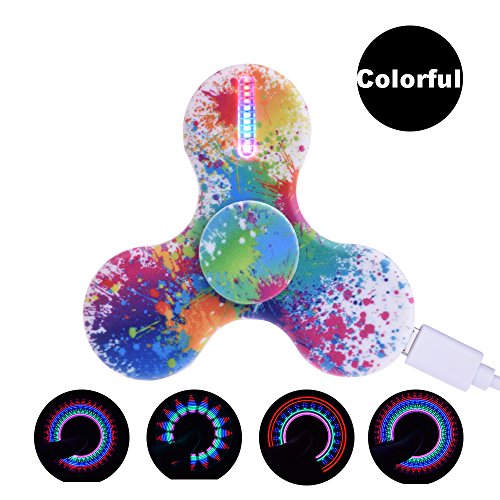 LeeHur Hand Spinner Fidget Spinner de Mano de USB Recargable con 15 efectos de luz para ADHD EDC, Tri Fidget Spinner, Juguete Reductor EDC Anti Ansiedad para Niños y Jóvenes Adulto, Multicolor